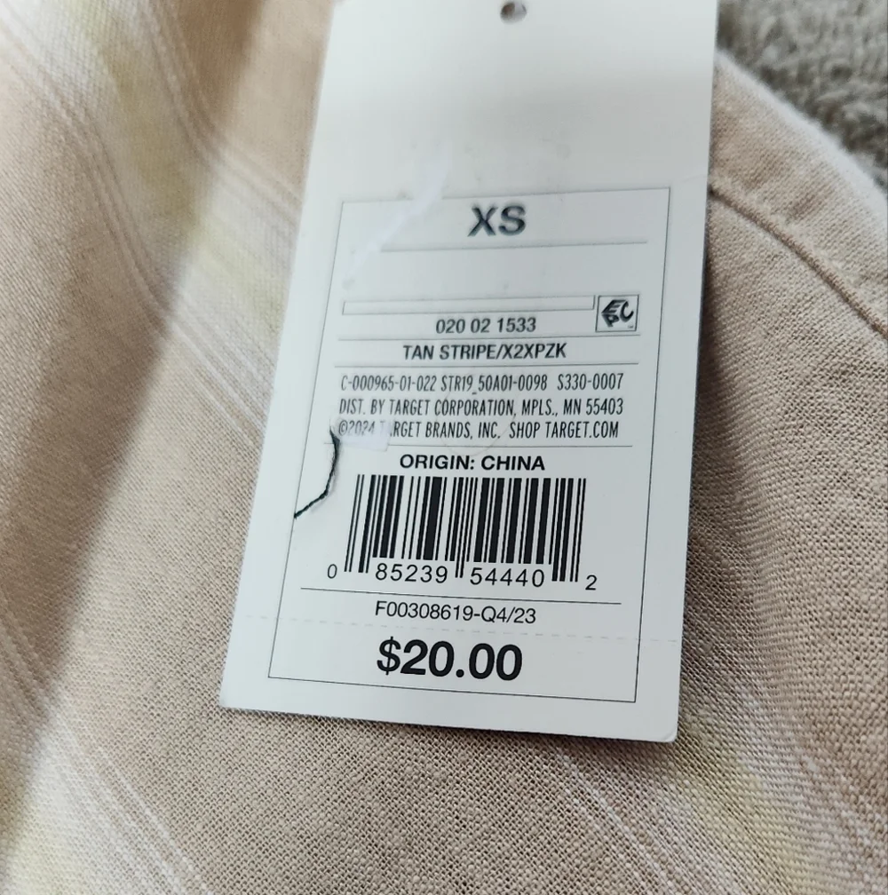 Women's Striped Linen Blend Button-Up Pajama Top - Stars Above Tan XS - Picture 4 of 11